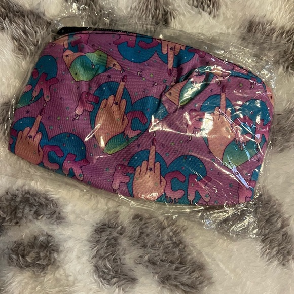 Funny Middle Finger Fanny Pack Unisex Women’s Men’s Size OS Purple and Blue - Picture 2 of 4